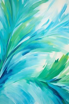 an abstract painting with blue and green colors