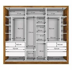 an image of a closet with measurements for the doors and drawers on it's sides