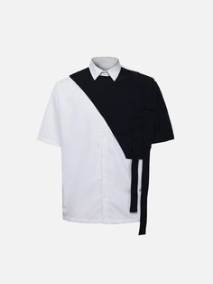 ANAGOC ANAGOC Short Sleeve Cotton Color Block Shirt, Short Sleeve Color Block Cotton Shirt, Short Sleeve Patchwork Shirt For Streetwear, Patchwork Short Sleeve Shirt For Streetwear, Black Cotton Shirt With Contrast Color, Black Shirt With Contrast Color For Summer, Black Shirt With Contrast Details For Summer, Black Color Block Shirt For Summer, Black Summer Shirt With Color Block