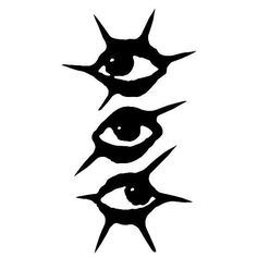 three black and white images of eyes with spikes in the middle, on a white background