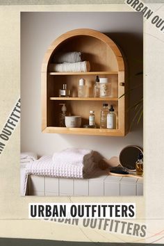 an advertisement for urban outfitters featuring dishes and bathrobes on the shelf above it