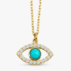 Turquoise & Diamond Evil Eye Necklace / Lucky Charm Necklace / 14K White, Yellow, Rose Gold / Solid Gold Lucky Eye Necklace / White Diamonds / Cabochon Arizona Sleeping Beauty Turquoise and Natural White Diamonds ✔ Handmade ✔ Solid Gold ✔ Total Carat Weight Diamond: .11 ✔ Total Carat Weight Turquoise: .15 ✔ Size of Eye: 11 x 6 mm Please note. The adjustable option is available upon request. Please see the Personalization box under the drop-down menu. We Use only DHL Express for our Internati Adjustable Turquoise Birthstone Necklace, Turquoise Birthstone Pendant Necklace, Spiritual Turquoise Charm Necklace For Gift, Turquoise Pendant Charm Necklace With Adjustable Chain, Turquoise Evil Eye Amulet Jewelry, Turquoise Evil Eye Jewelry Gift, Turquoise Evil Eye Amulet Necklace, Lucky Charm Necklace, Diamond Evil Eye