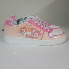 Step Into Style With These Women's Pink Barbie By Mattel Court Sneakers. These Lace-Up Sneakers Are Perfect For Any Occasion, From Casual Wear To Workwear. The Sneakers Feature A Low-Top Shoe Shaft Style, With A Standard Shoe Width And Synthetic Upper Material. The Sneakers Are Slip-Resistant And Non-Slip, Making Them Perfect For Activities Such As Tennis, Walking, Beach, School, And Running & Jogging. They Are Also Cushioned And Padded, Providing Comfort For All-Day Wear. The Sneakers Have A Sy Barbie Shoes For Women, Barbie Sneakers, Walking Beach, Beach School, Art Shoes, Barbie Logo, Barbie Shoes, Pink Barbie, Shoe Art