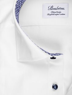 Styled with a cutaway collar, single cuff, contrasting mother-of-pearl buttons, this shirt will be a workhorse in your wardrobe Fitted Body Fabric Composition: 100% Twofold Cotton Cutaway Collar Single Cuff Contrasting Collar Inlay Contrasting Mother-of-Pearl Buttons Fitted Shirt With Contrast Collar For Work, Formal Fitted Tops With Contrast Collar, Formal Fitted Top With Contrast Collar, Classic Fitted Shirt With Contrast Collar, Workwear Shirt With Contrast Spread Collar, White Office Shirt With Cuffed Sleeves, White Cuff Dress Shirt For Office, White Shirt With Cuffed Sleeves For Business, Elegant White Top With Contrast Collar