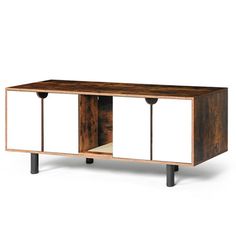 the sideboard is made out of wood and metal