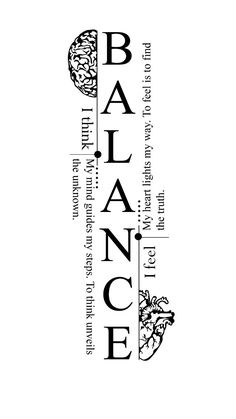 the word balance is written in black on a white background with an ornate design and floral elements