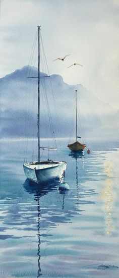 Watercolor Boat, Sailboat Art, Sailboat Painting, Watercolor Pictures, Watercolour Inspiration, Boat Art, Soyut Sanat Tabloları, Boat Painting, Watercolor Painting Techniques