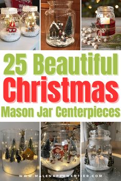 christmas mason jar crafts, christmas mason jar centerpiece ideas How To Decorate Mason Jars For Christmas, Mason Jar Winter Centerpieces, Christmas Mason Jars With Fairy Lights, Christmas Mason Jar Ideas, Mason Jar Christmas Flower Centerpieces, Christmas Jars Decorations, Christmas Mason Jar Crafts, Making Christmas Crafts, Diy Mason Jar Decor