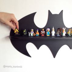 Wooden shelf "Batman" (24 in x 13 in) by Purplepollen on Etsy https://www.etsy.com/listing/242230142/wooden-shelf-batman-24-in-x-13-in Batman Shelf, Lego Display Shelf, Amiibo Display, Lego Shelves, Lego Shelf, Kids Shelf, Batman Bedroom, Batman Room, Superhero Bedroom