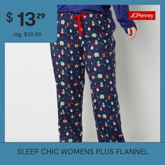 For a comfy night's sleep, reach for these Sleep Chic women's plus pajama pants in a fun pattern. They're made from cotton-flannel and have an elastic-drawstring waistband and side slip pockets. Closure Type: Drawstring, Full ElasticPockets: 2 Side Slip PocketsApparel Length: 43 InchesFiber Content: 100% CottonFabric Description: FlannelInseam: 31 InCare: Tumble Dry, Machine WashCountry of Origin: Imported Flannel Pajama Pants, Pants Blue, Chic Woman, Drawstring Waistband, Cotton Flannel, Cool Patterns, Pajama Pants, Pajamas, Sleep