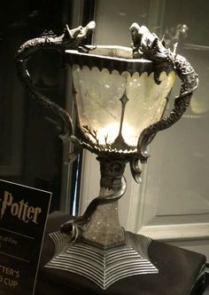 a harry potter lamp on display in a museum