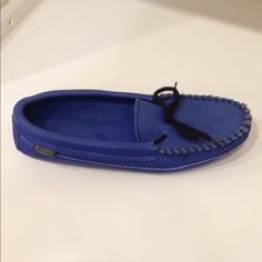 Footskins 100% Deerskin Classic Moccasin With A Working Tie In Royal Blue. Special Price On The Royal Blue But We Can Have Them Made In Any Color And Size For The Original Price. All Handmade In Minnesota Usa Casual Blue Leather Moccasins, Blue Leather Casual Moccasins, Blue Casual Moccasins With Rubber Sole, Casual Blue Suede Moccasins, Blue Suede Casual Moccasins, Casual Blue Slip-on Moccasins, Blue Flat Slip-on Moccasins, Blue Slip-on Moccasins With Suede Lining, Blue Slip-on Moccasins With Leather Sole