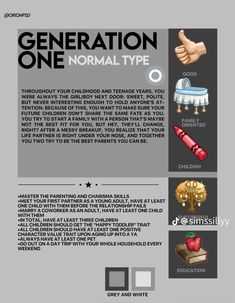 the info sheet for generation one normal type, with different types of items in it