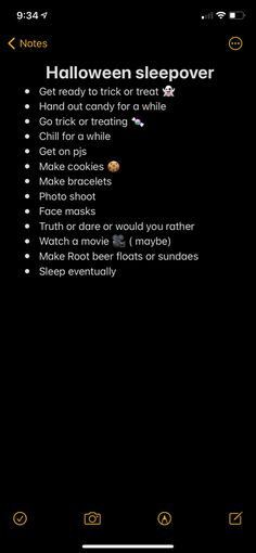 the halloween sleepover menu on an iphone screen, with instructions for how to use it
