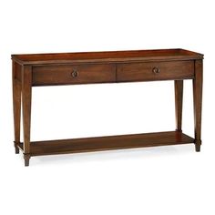 a wooden console table with two drawers