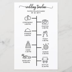 the wedding time line is shown in black and white