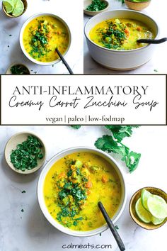 two bowls filled with soup and garnished with cilantro