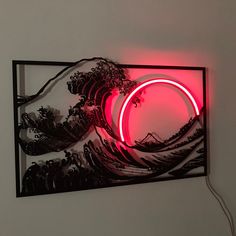 a neon sign that is hanging on the wall