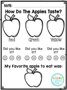 an apple worksheet with the words, how do the apples taste? and two faces