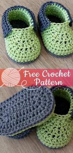 crocheted slippers are sitting on top of a wooden table with text overlay that says free crochet pattern