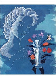 an advertisement for the perfume brand gurlain, featuring a woman holding a vase with flowers in it