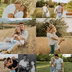 a collage of people posing for pictures in the grass