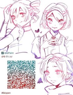 some people with different facial expressions are drawn in the style of qr - code