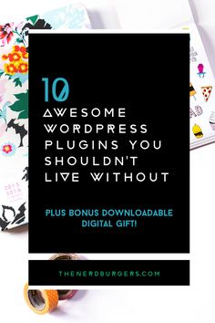 there is a black card with the words 10 awesome wordpress plugins you shouldn't live without