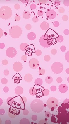 an abstract pink background with skulls and mushrooms on it's side, as well as dots