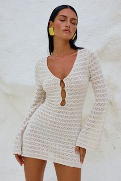 Good news -- we're restocking this style soon! If your size is sold out, select your size and register your email to be notified when it's available Crafted from a fine knit, our Nya Mini Dress will take you easily from beach to bar. - Mini length- Bell sleeves- Luxe knit- Resin detail- Unlined with stretch- 85% Viscos Sisters The Label, Bar Mini, Swim Brands, Maxi Tops, Care Label, Chic Dress, Dresses Xs, Dress To Impress, Dresses For Sale