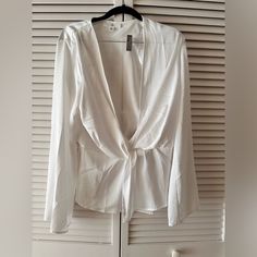 New White Wide Sleeves Tie Front Shirt Blouse. Size 10 Elegant V-neck Shirt For Brunch, Chic White Shirt For Night Out, Tie Front Shirt, Asos Tops, Front Tie Shirt, Wide Sleeves, Shirt Blouses, Asos, Color White