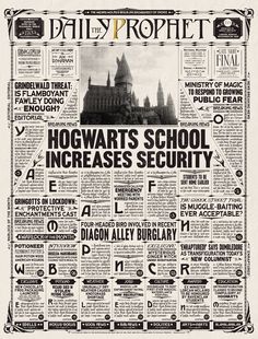 an old newspaper advertisement with hogwart's school in black and white, on the front