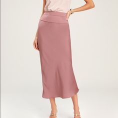 New With Tags! Deep Mauve Skirt Perfect For Fall With An Oversized Sweater And Boots Solid Color Midi Skirt For Brunch, Solid Midi Skirt For Brunch, Solid Skirt For Brunch, Skirt For Brunch, Elegant Plain Bottoms For Spring, Chic Plain Skirt For Spring, Mauve Skirt, Jean Midi Skirt, Asymmetrical Midi Skirt