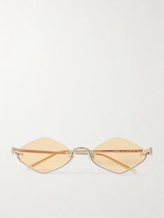 Gucci's sunglasses appear upside-down thanks to the eclectic way their frames cup the base of the diamond-shaped lenses. They're made from gold-tone metal with monograms at the temples. Round Eyewear, Gucci Eyewear, Cycling Accessories, Gucci Sunglasses, Sunglasses For Men, Round Frame, Eyewear Accessories, Luxury Gifts, Mr Porter