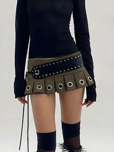 Grunge Belted Extra Mini Skirt Super Short Skirts, Mini Pleated Skirt, Pleated Dresses, Short Pollera, Mode Punk, Belted Mini Skirt, Skirt Y2k, Micro Skirt, Moda Punk