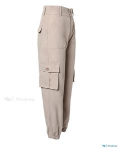 OrcaJump - Premium High-Waist Cargo Pants with Convenient Pocket Design High Waist Beige Pants With Pockets, Beige Full-length Harem Pants With Pockets, Khaki High-waist Harem Pants With Pockets, High Waist Khaki Harem Pants With Pockets, High-waist Khaki Harem Pants With Pockets, High Waist Harem Pants With Cargo Pockets For Fall, Full Length Khaki Harem Pants With Pockets, High Waist Khaki Pants With Hip Pockets, Beige High Waist Pants With Multiple Pockets