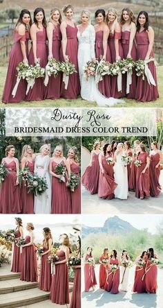 bridesmaid dresses color trend for the fall and winter wedding colors in burgundy, white, gold or green