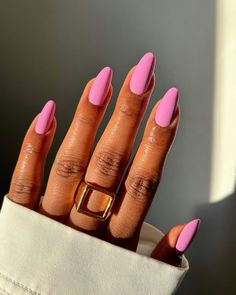 10 Spring 2024 Nail Polish Color Trends You’re About To Be Obsessed With Almond Nails On Black Women, Dark Skin Nail Color, Almond Acrylic, Pink Nail Polish, Pink Nail Designs, Pink Nail, Summer Nails Colors, Hot Nails