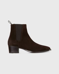 A little bit equestrian, a little bit mod — a Chelsea is one of our all-time favorite boots, with a history that goes all the way back to the 1800s. This pair is made in Italy with a clean silhouette, elastic side panels, the traditional back loop, and a walkable stacked heel. And the brown lamb suede looks especially great with white jeans. Chelsea Boots Men Outfit, Boots Men Outfit, Ann Mashburn, Heeled Chelsea Boots, Brown Chelsea Boots, The Way Back, Chelsea Boots Men, Favorite Boots, Buckle Shoes