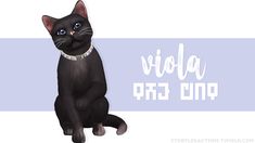 a black cat sitting on top of a blue and white striped background with the words viola rag