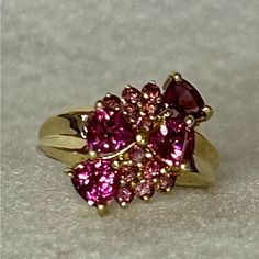 Multi Stones Of Pink Topaz In 10k Gold Ring. Size 7. Never Worn. Luxury Pink Topaz Round Ring, Luxury Pink Topaz Ring For Formal Occasions, Luxury Pink Oval Topaz Ring, Fine Jewelry Pink Cluster Ring With Accent Stones, Pink Cluster Ring Fine Jewelry, Luxury Pink Ruby Ring For Anniversary, Formal Pink Multi-stone Sapphire Ring, Pink Fine Jewelry Rings For Formal Occasions, Pink Gemstone Cluster Ring In Fine Jewelry Style