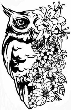 an owl with flowers in its beak