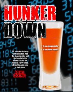 an advertisement for a beer called hunker down, with the caption in red