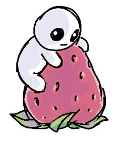 a cartoon character sitting on top of a strawberry