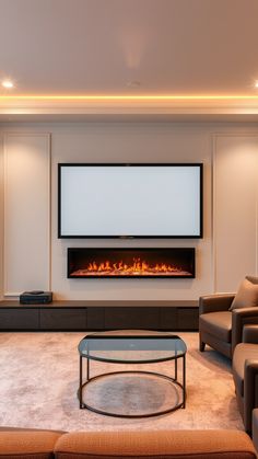 Modern electric fireplace with TV and sound bar, featuring built-in bookshelves, mounted in a small space. Perfect for a rustic or vintage look, ideal for bedroom corners. Wall Mounted Tv And Fireplace Ideas, Wall Mount Electric Fireplace And Tv, Loft Tv Room, Tv With Electric Fireplace Underneath, Tv With Fireplace, Tv And Electric Fireplace Wall Ideas, Linear Fireplace With Tv Above Modern, Wall Mounted Electric Fireplace Not Recessed, Off Center Fireplace With Tv