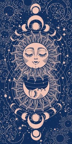 the sun and moon are depicted in this art nouveau style drawing, which is done by hand