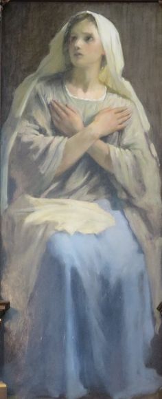 a painting of a woman holding her hands together