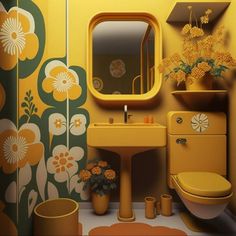 70s vintage yellow bathroom Vintage 60s Bathroom, 70s House Inspiration, Retro 70s Bathroom, 70s House Style, Yellow Retro Bathroom, 70s Interior Color Palette, Retro Bathroom Aesthetic, 70s Interior Design Retro Vintage, Bathroom 70s Style