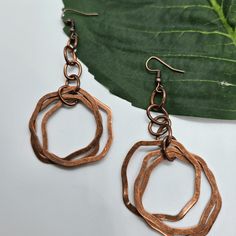 Vintage Copper Dangle Earrings Bohemian Brass Earrings In Rust Color, Handmade Vintage Rust Earrings, Handmade Rust Vintage Earrings, Handmade Vintage Rust-colored Earrings, Bohemian Rust Brass Earrings, Bohemian Nickel-free Rust Earrings, Vintage Rust-colored Nickel-free Earrings, Bohemian Bronze Metal Earrings, Bohemian Rust-colored Nickel-free Earrings