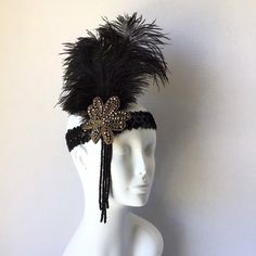 Black Flapper Girl Headpiece Roaring 20's Headpiece | Etsy Great Gatsby Themed Party, Scary Doll, Festival Headpiece, Steampunk Mask, Black Tie Events, Winter Dance, Roaring 20, Gatsby Themed Party, Gatsby Theme